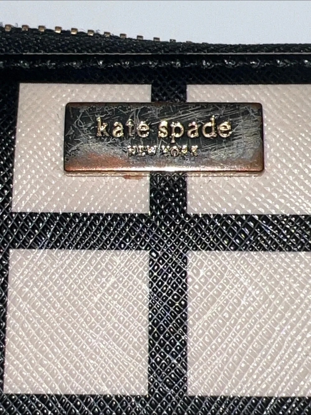 kate spade Cream and Black Checkered Zip Wallet